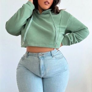 SHEIN Mint Green Cropped Hoodie